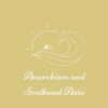 This is a golden colored square with the name of the mini-course, Anarchism in Southeast Asia, in stylized white font, and a simple white graphic of a mountain and an ocean wave. 