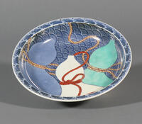 Nabeshima style dish with design of three gourds, overglaze enamel